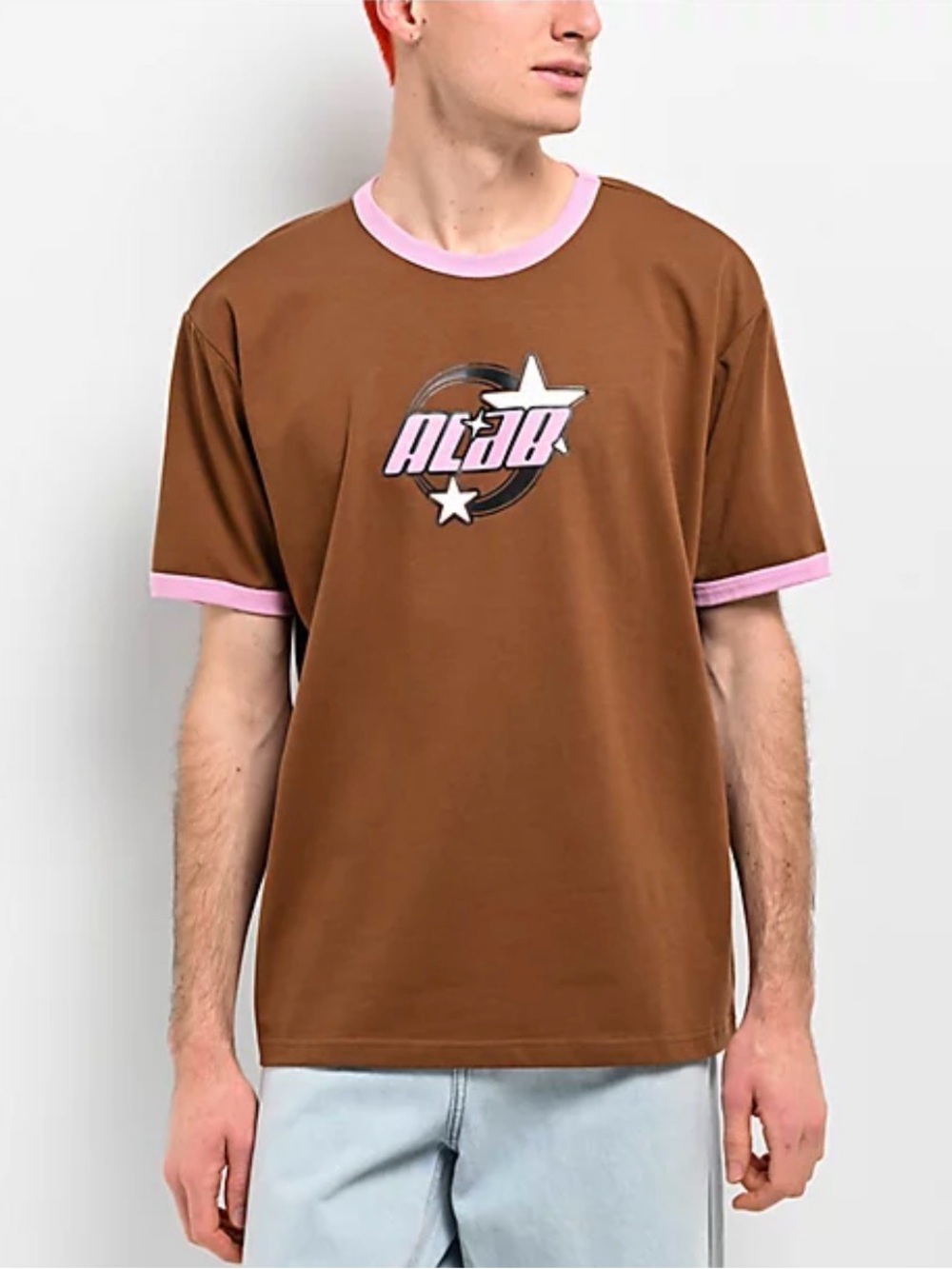 A.LAB Astro Brown Ringer T-Shirt Size Large